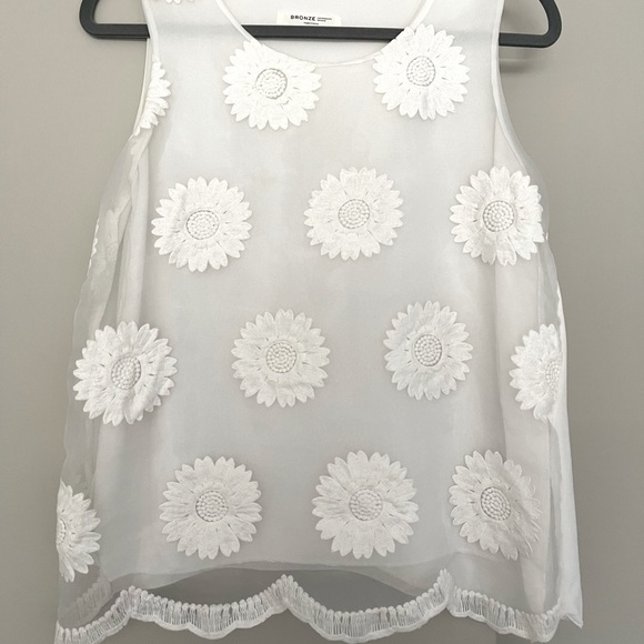 From Korea - Floral Chiffon Sleeveless Blouse - Picture 1 of 3